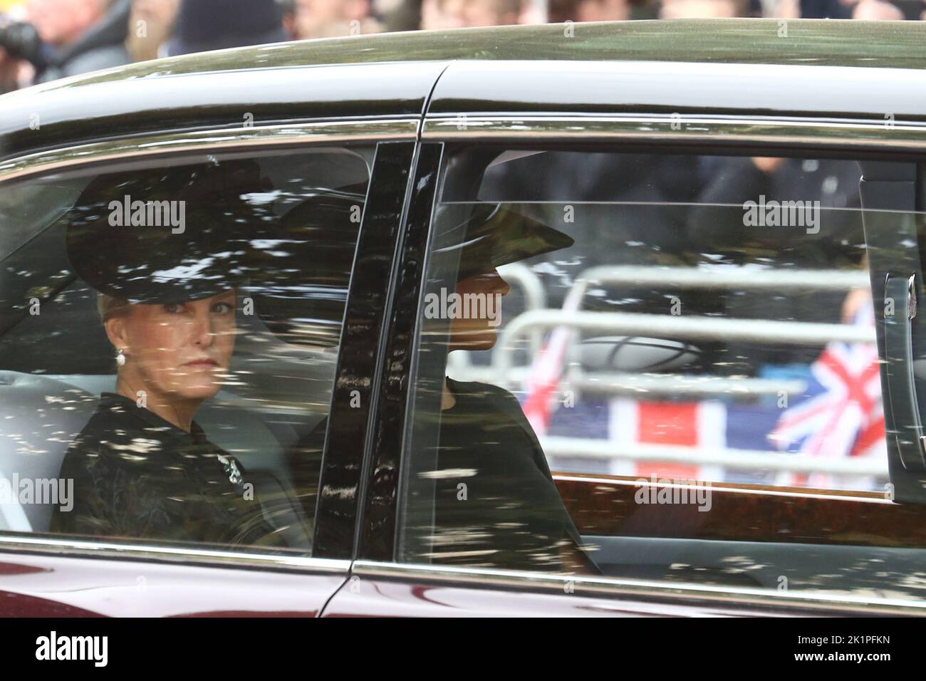 London, UK. 19th Sep, 2022. Meghan and Sophie, the Countess of Wessex, folllow the courtege of the funeral of Queen Elizabeth II. Stock Photo