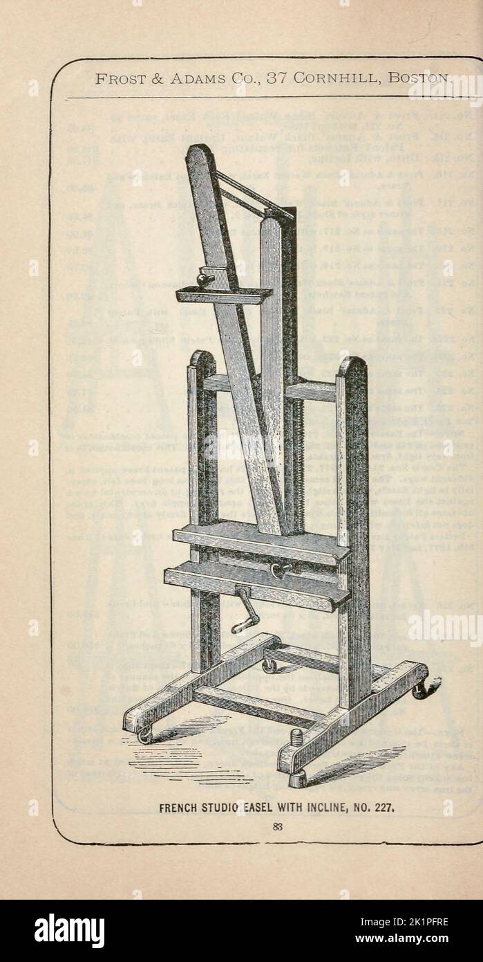 Artists' Easels from the Descriptive catalogue of artists' materials, draughting papers, tracing cloth, and mathematical instruments. by Frost & Adams Co. Publication date 1898 Stock Photo