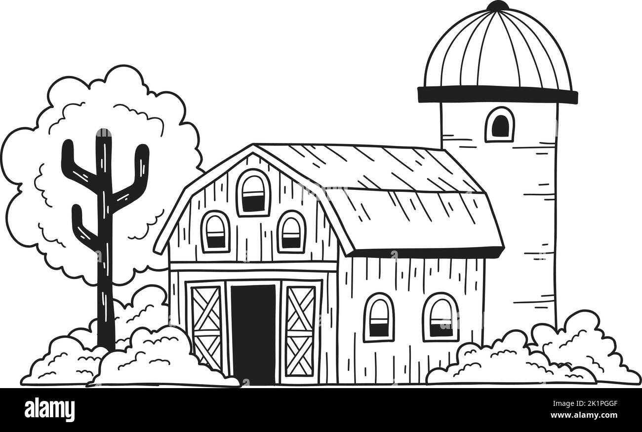 Hand Drawn farm and barn illustration isolated on background Stock Vector