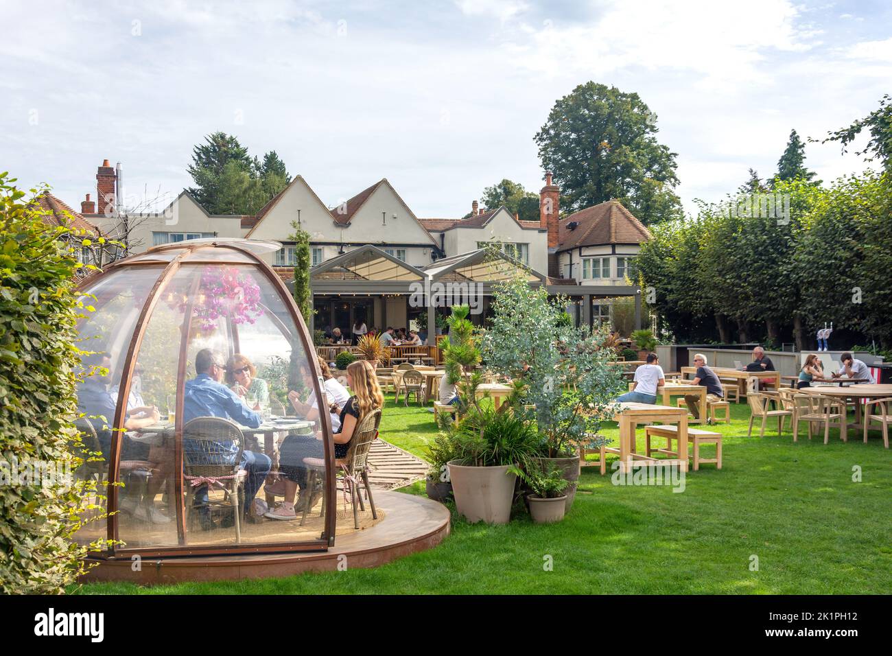 Garden dining at The Great House at Sonning, Thames Street, Sonning