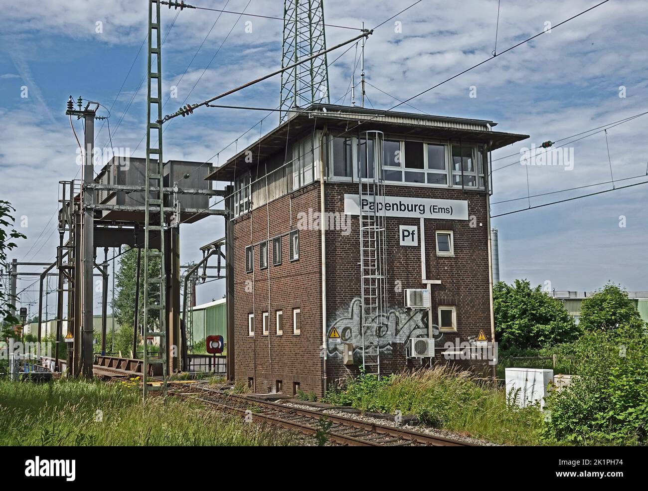 Papenburg, Germany-June17 2022 old railway signal box  of Papenburg Stock Photo