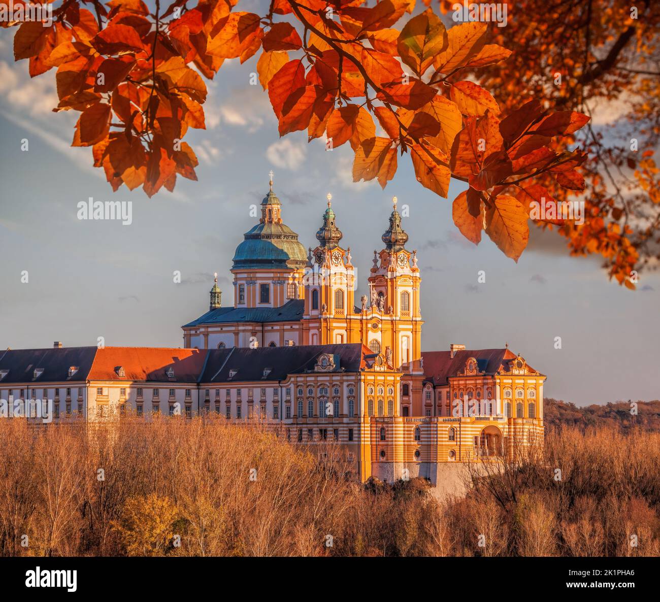 Melk abbey during autumn in Wachau valley, Melk, Austria, UNESCO Stock Photo