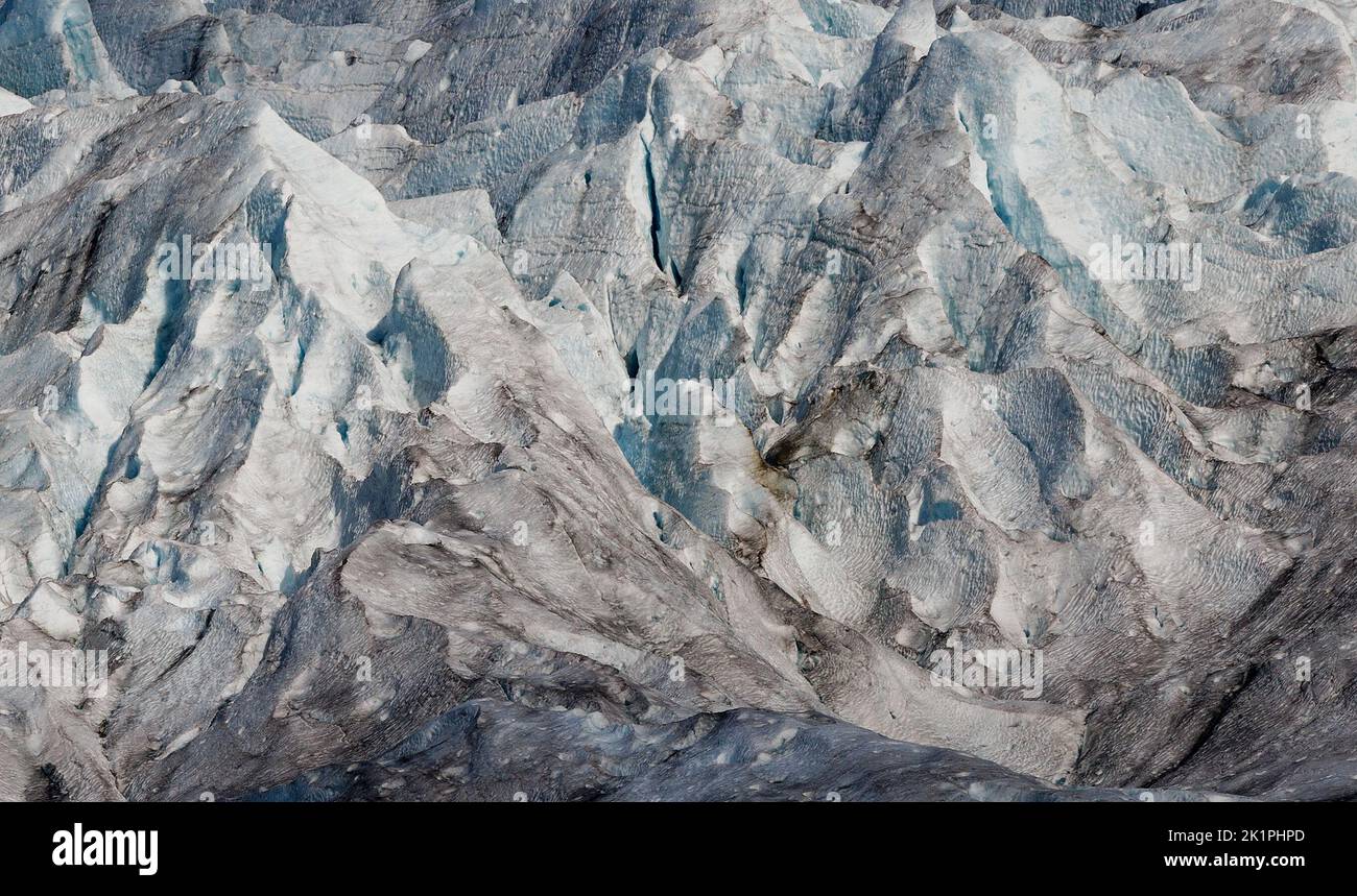 Ice crevices are seen of Austerdalsisen, a glacier arm of the south side of the inland part of Svartisen glacier, one of Norway's largest glaciers near Mo i Rana, Norway September 19, 2022. REUTERS/Lisi Niesner Stock Photo