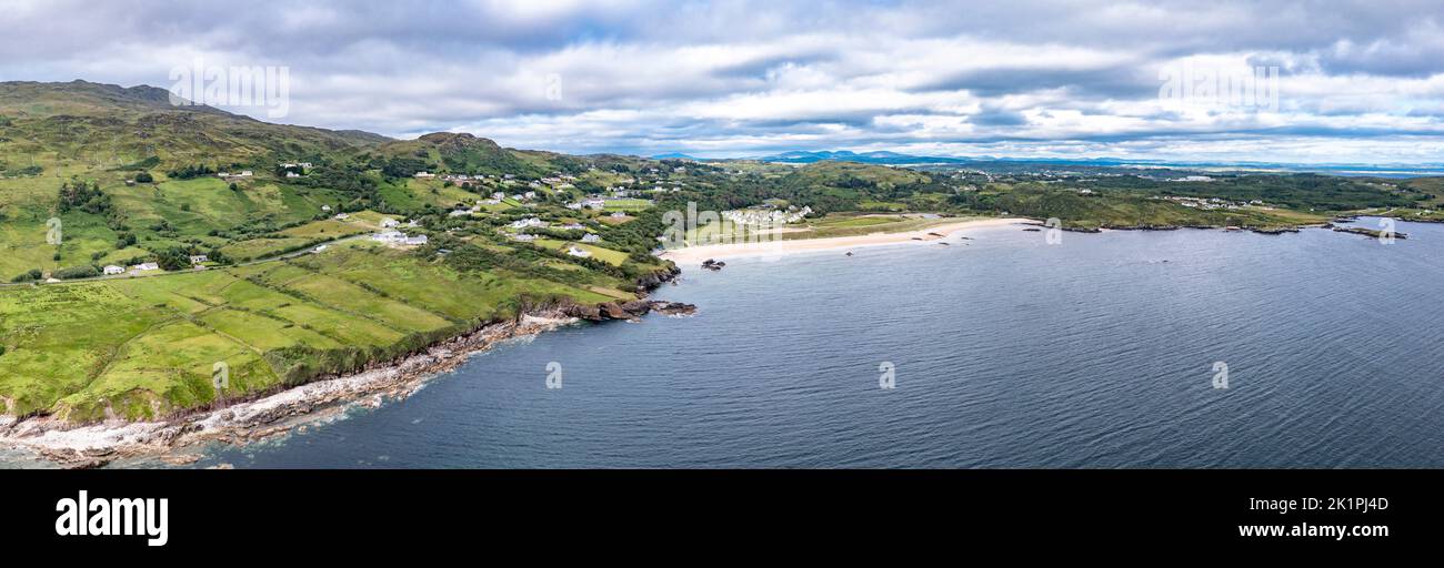 Aerial view of the Killybegs GAA pitch at Fintra beach by Killybegs, County Donegal, Ireland. Stock Photo