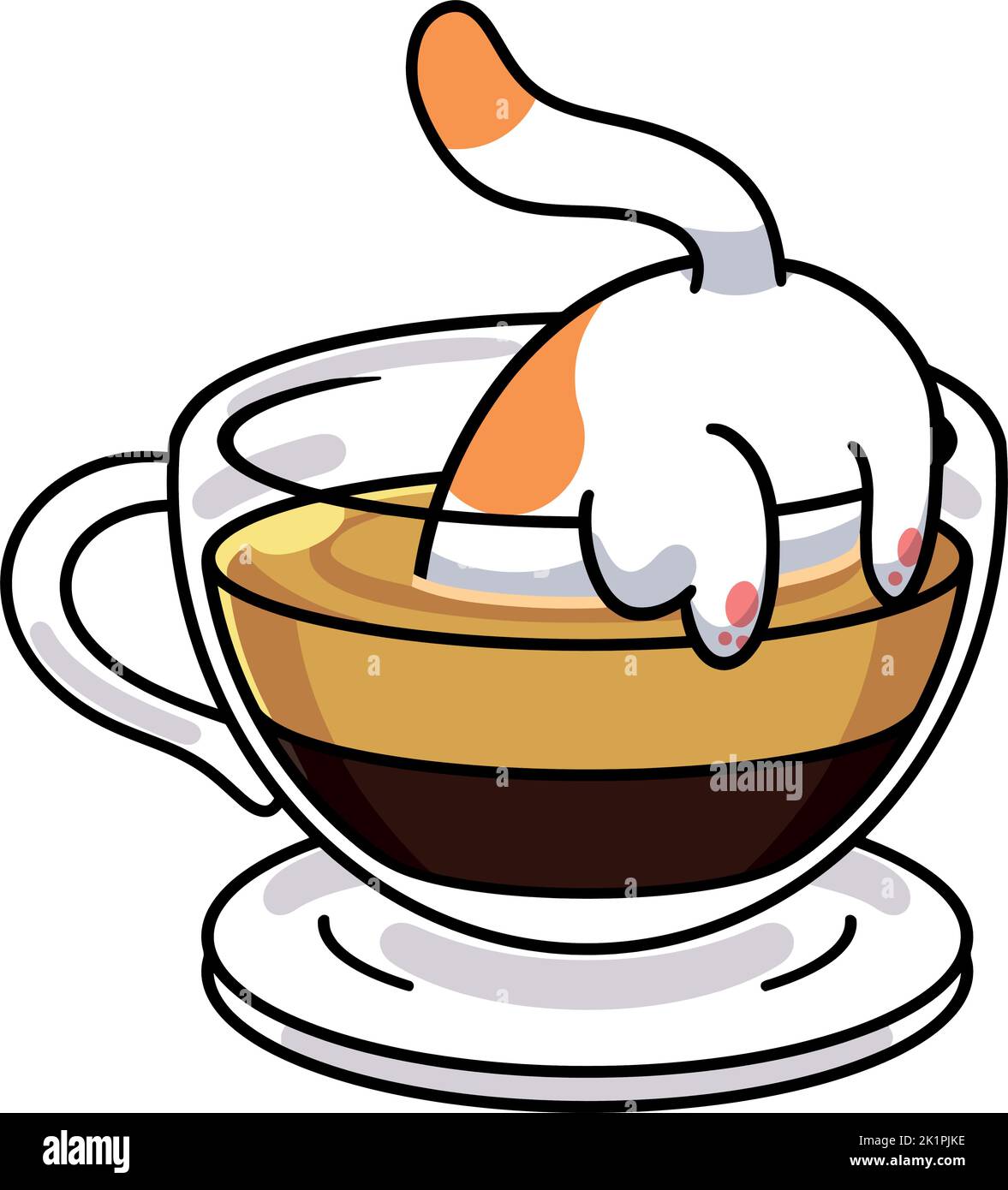 An adorable digital illustration of a cat dog behind sticking out a cup