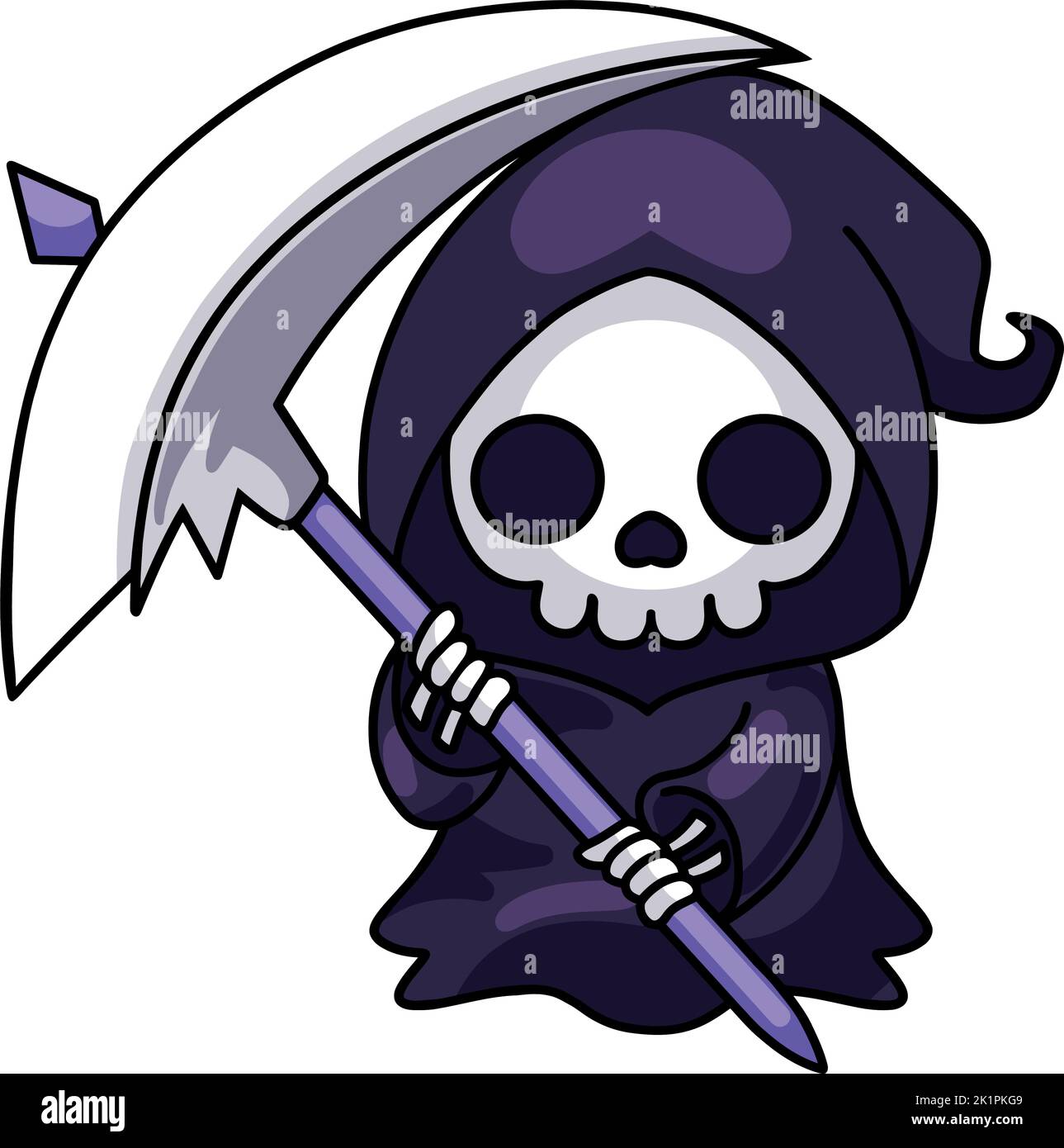 A cute Grim Reaper holding scythe isolated on white background Stock Vector