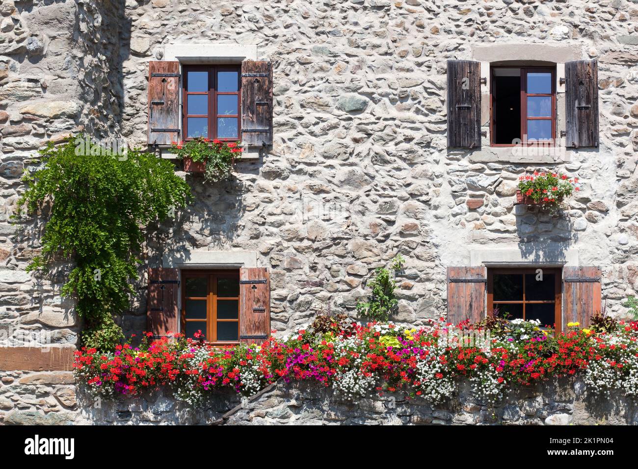 Facade in the medieval village of Yvoire, France Stock Photo