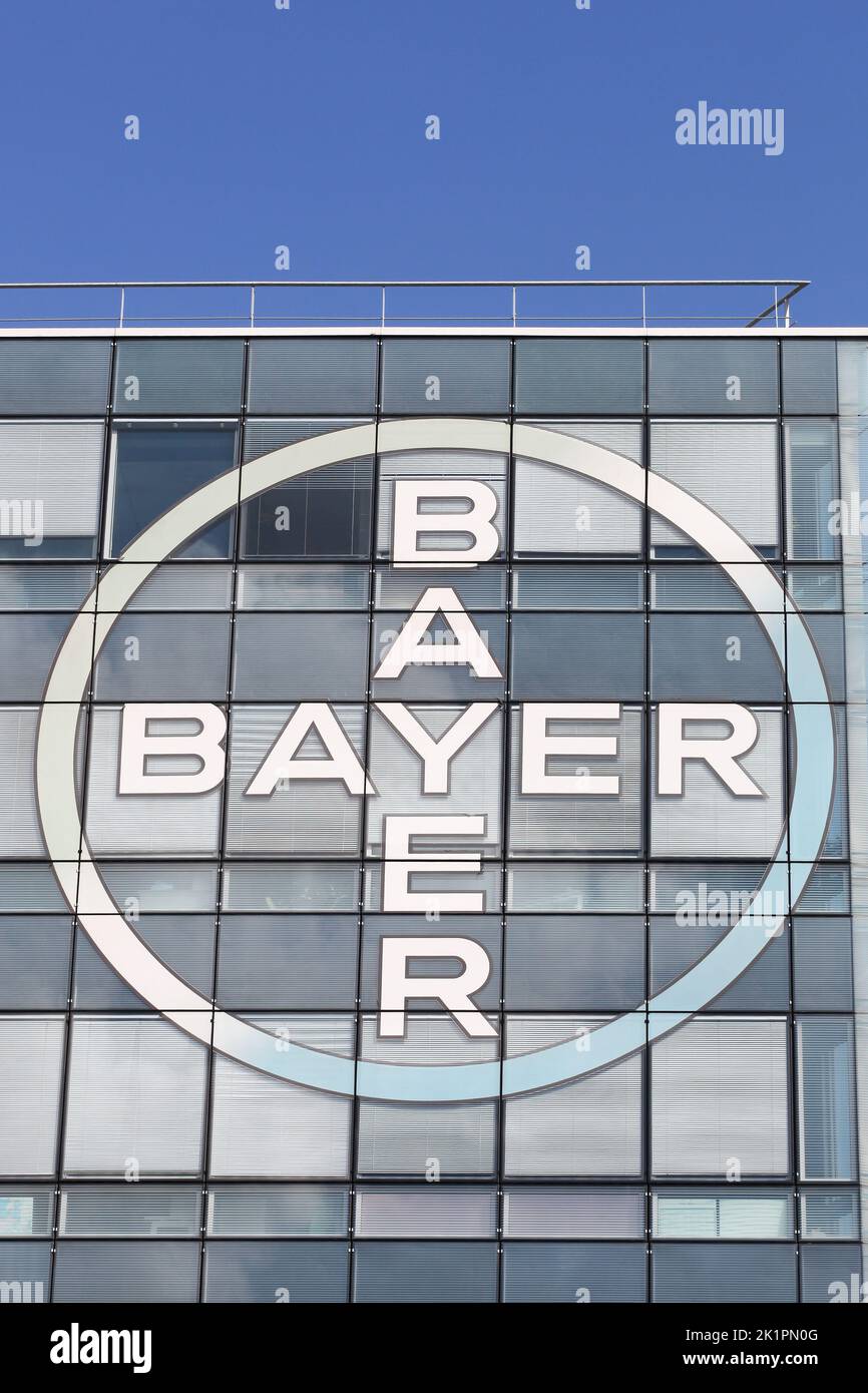 Lyon, France - September 6, 2020:Bayer office building. Bayer is a German multinational chemical and pharmaceutical company founded in Barmen, Germany Stock Photo