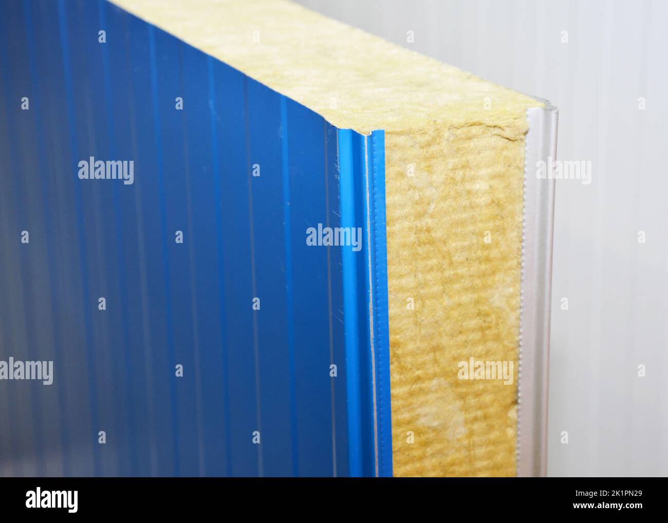 Metal profile industrial construction wall with rock wool insulation
