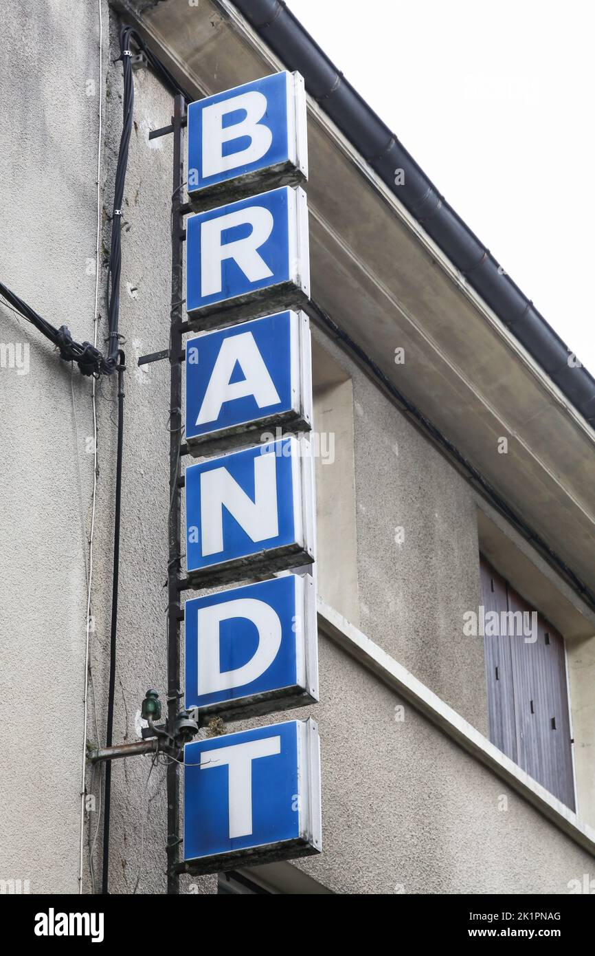 Gourdon, France - Juin 26, 2021: Brandt logo on a building. Brandt is a French brandname producing various home equipment Stock Photo