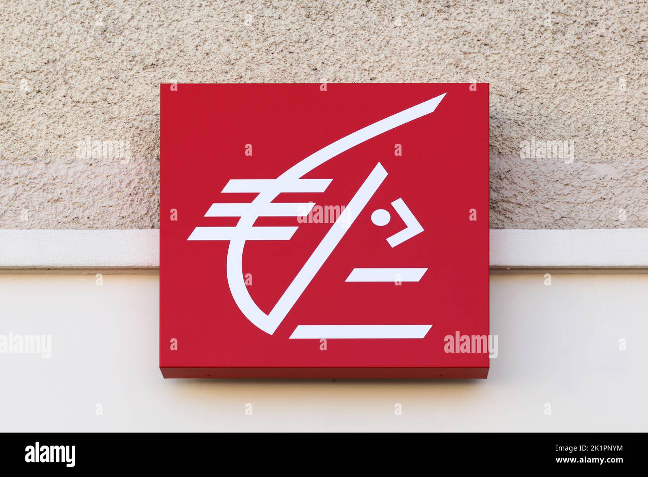 Villefranche, France - March 8, 2020: Caisse d'epargne logo on a wall. Caisse d'epargne is a French semi cooperative banking group Stock Photo