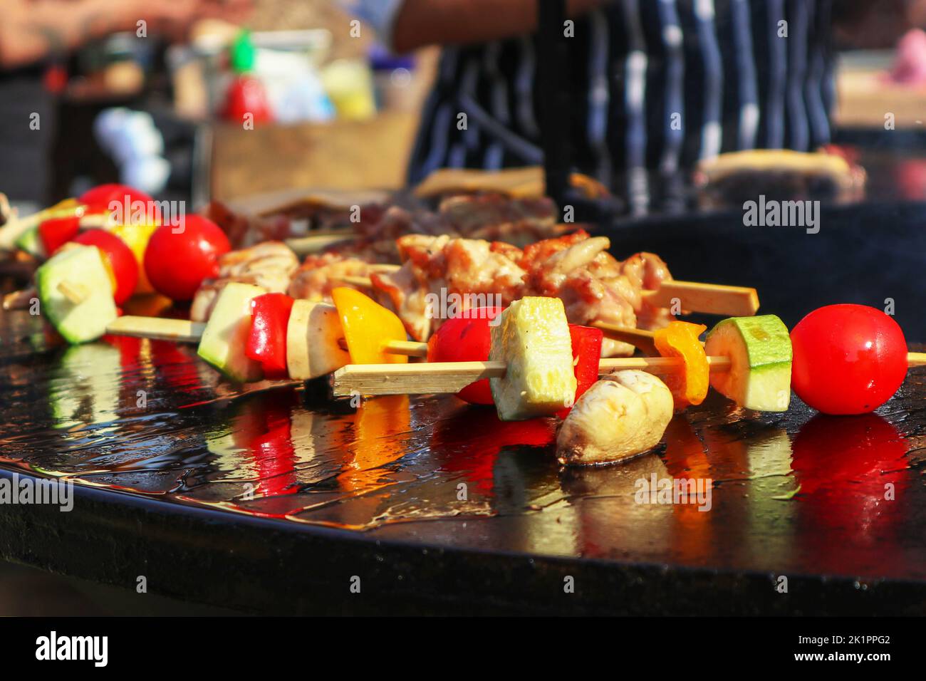 vegetable kebab in the open air at the food fest. delicious vegetables
