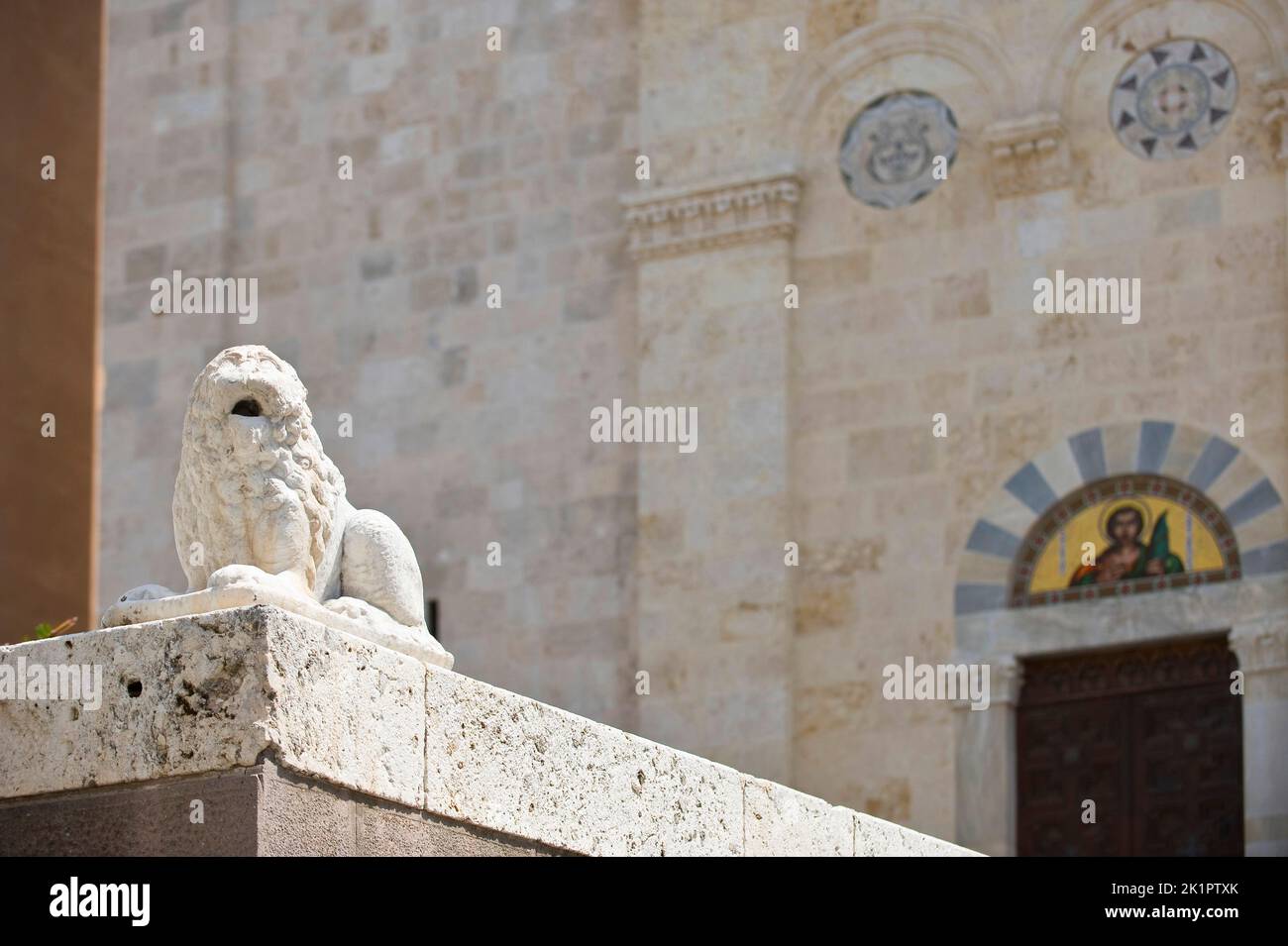 Cathedral Santa Maria, lion, sculpture, Castello, Cagliari, Sardinia, Italy, Europe Stock Photo