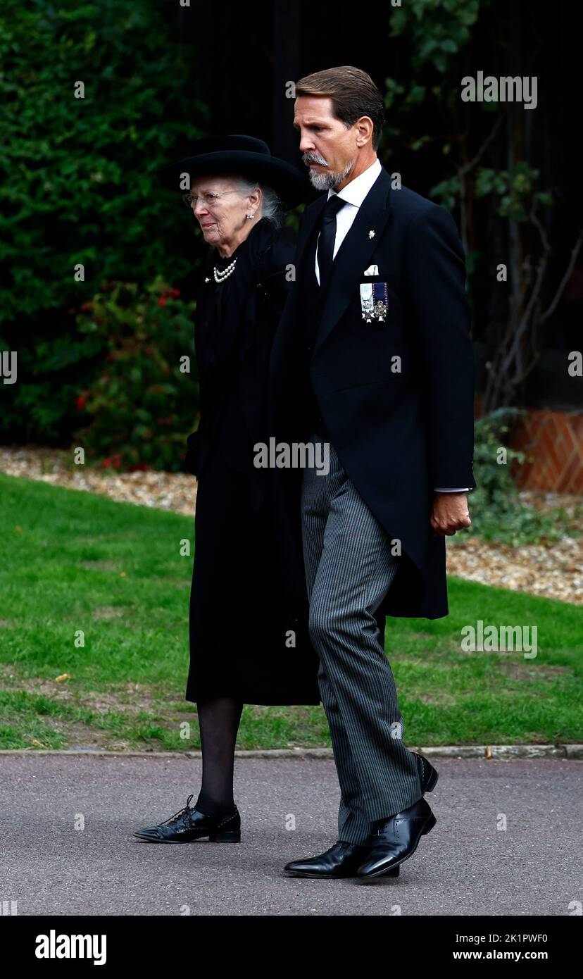 Queen Margrethe II of Denmark and Pavlos, Crown Prince of Greece arrive ahead of the Committal Service of Queen Elizabeth II at St George's Chapel at Windsor Castle in Berkshire. Picture date: Monday September 19, 2022. Stock Photo