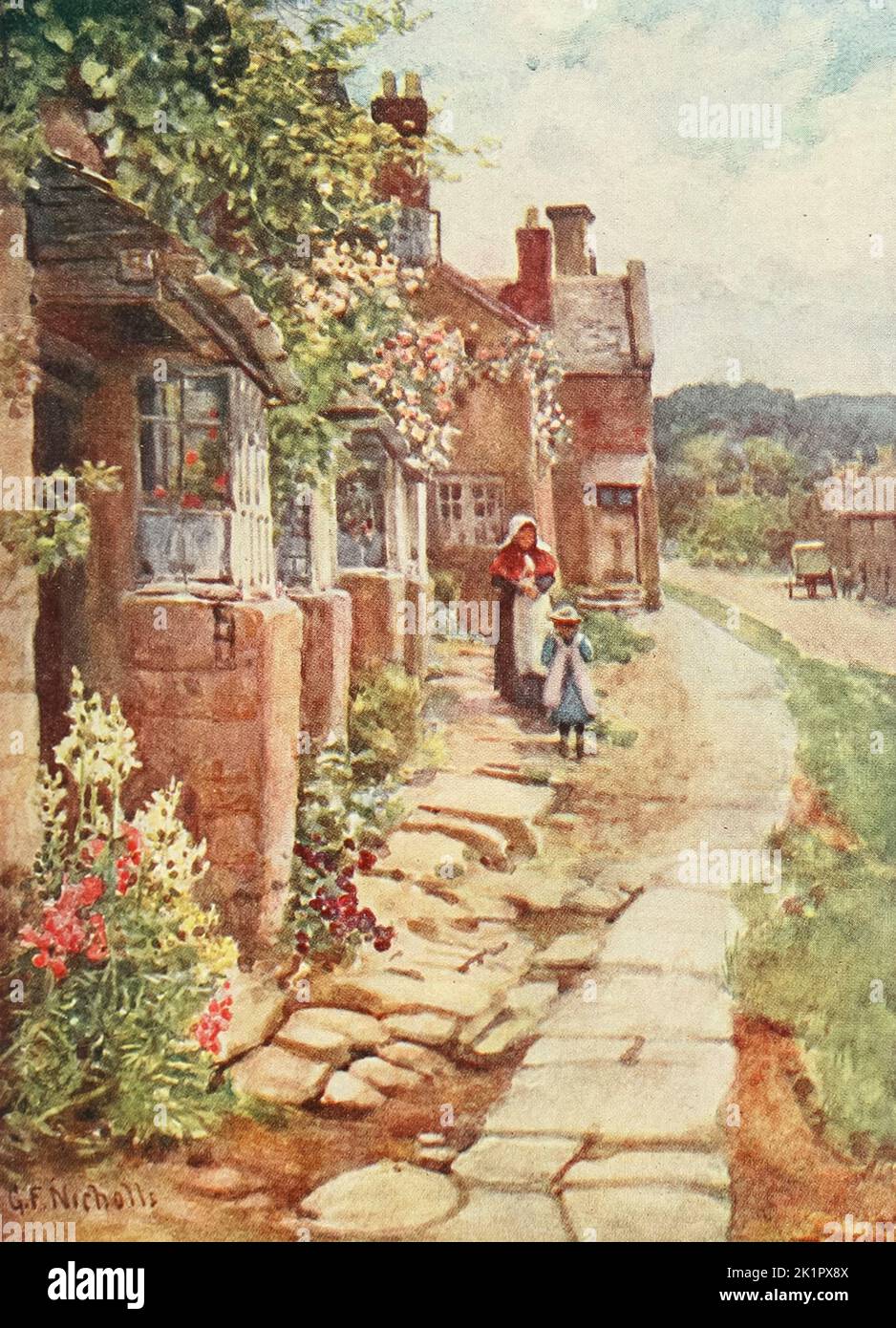 Old Houses, Broadway. Cotswolds water-colours by Nicholls, G. F (George Frederick NICHOLLS) Publication date 1920 Publisher London : A. & C. Black Stock Photo