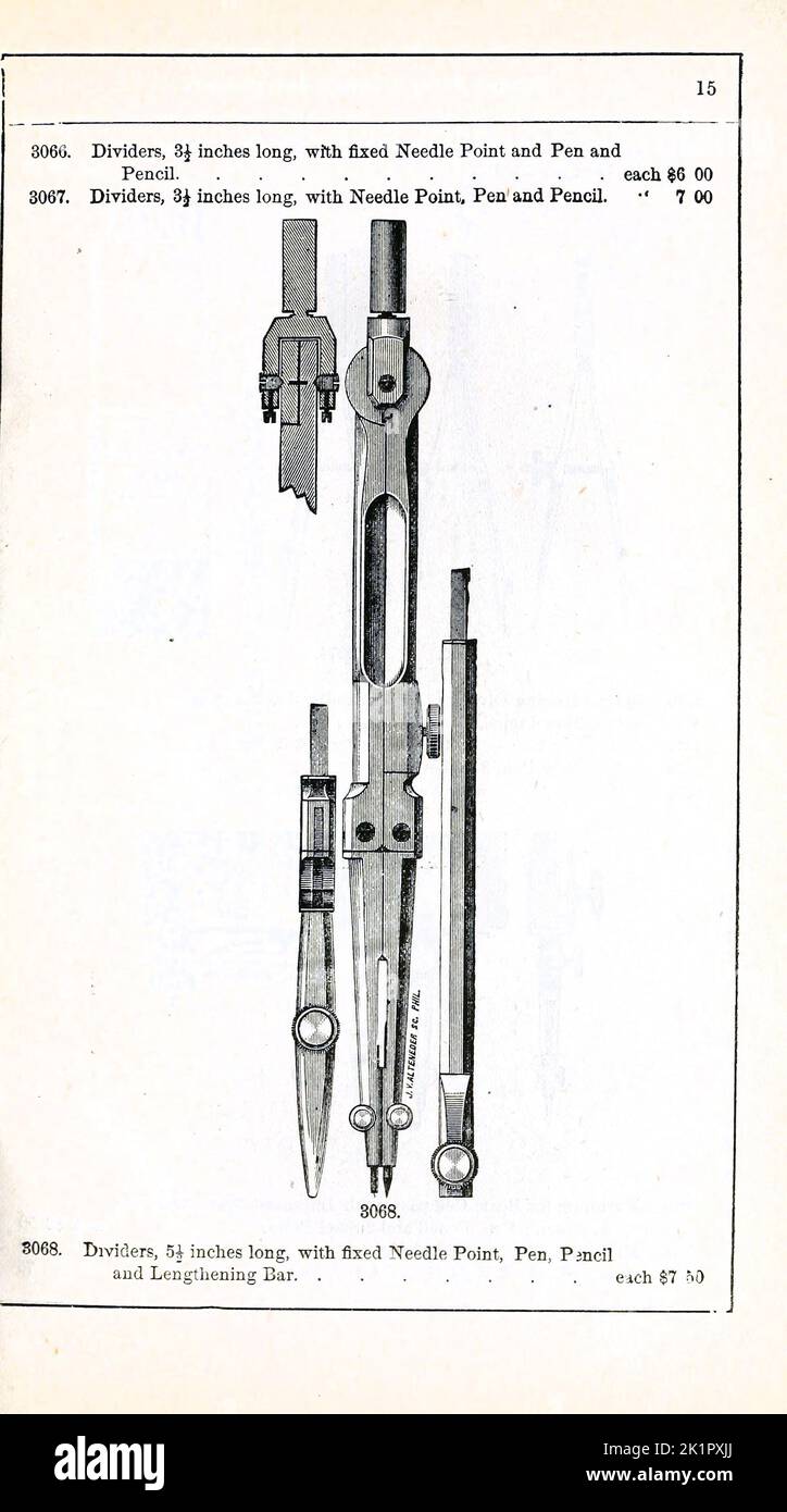 German Draughting Instruments Catalogue of mathematical instruments, drawing paper, Surveying instruments, Levels, paints and Drawing Material by McAllister, F. W., Baltimore. [from old catalog] Publication Date 1890 Stock Photo