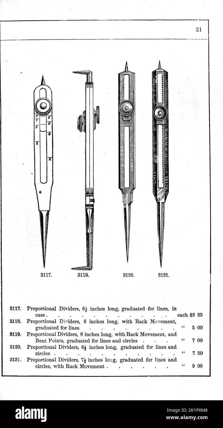 German Draughting Instruments Catalogue of mathematical instruments, drawing paper, Surveying instruments, Levels, paints and Drawing Material by McAllister, F. W., Baltimore. [from old catalog] Publication Date 1890 Stock Photo
