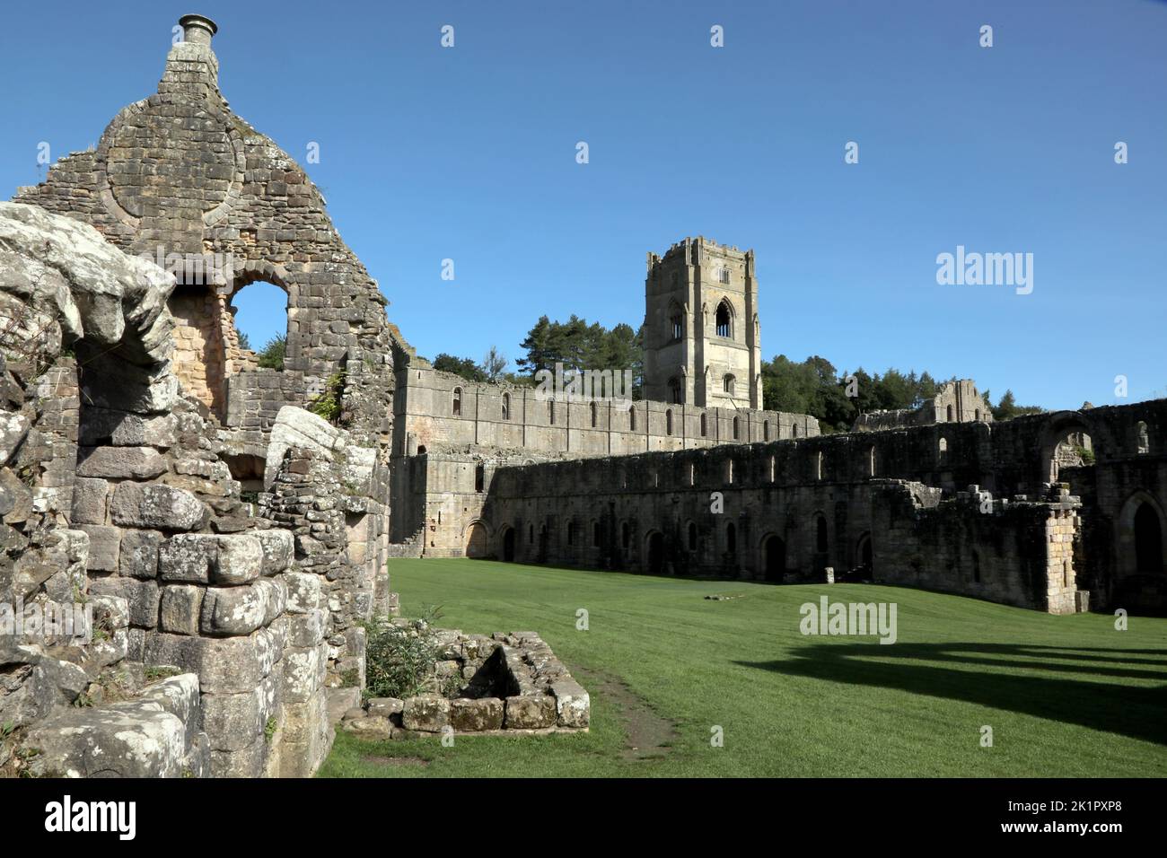 The ruins of Fountains Abbey, a Cistercian monastery near Ripon in North Yorkshire, England, UK. Stock Photo
