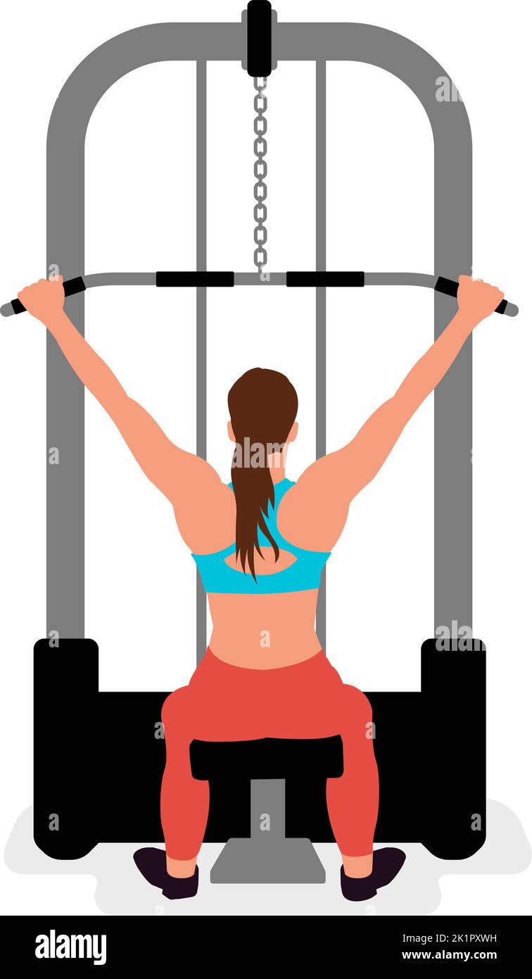 Vector illustration of a woman doing lat pulldown Stock Vector
