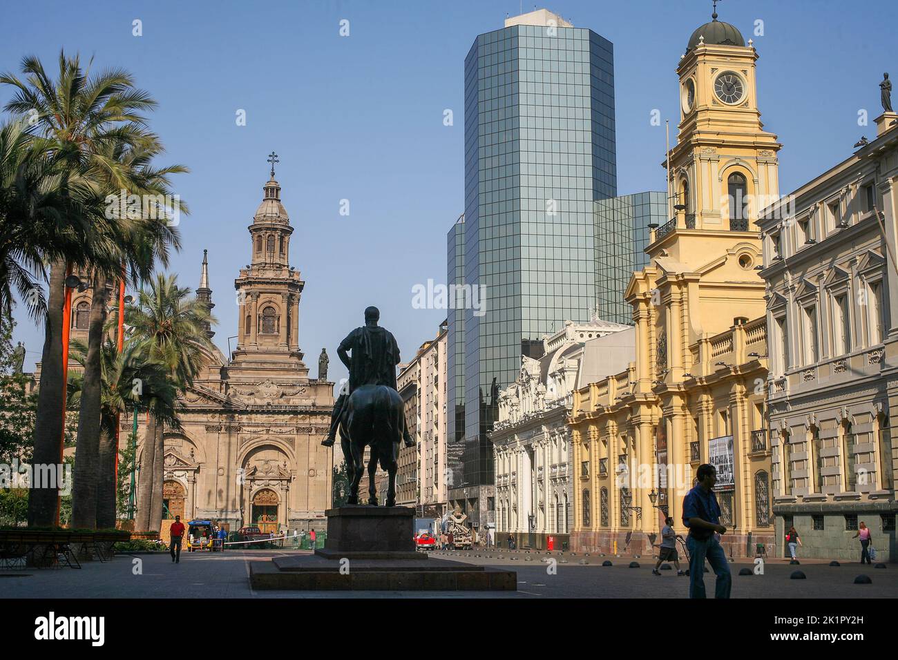Chile, The Plaza de Armas De San Fernando is the main square of Santiago. Surrounding the square are some historic buildings, including the Metropolit Stock Photo