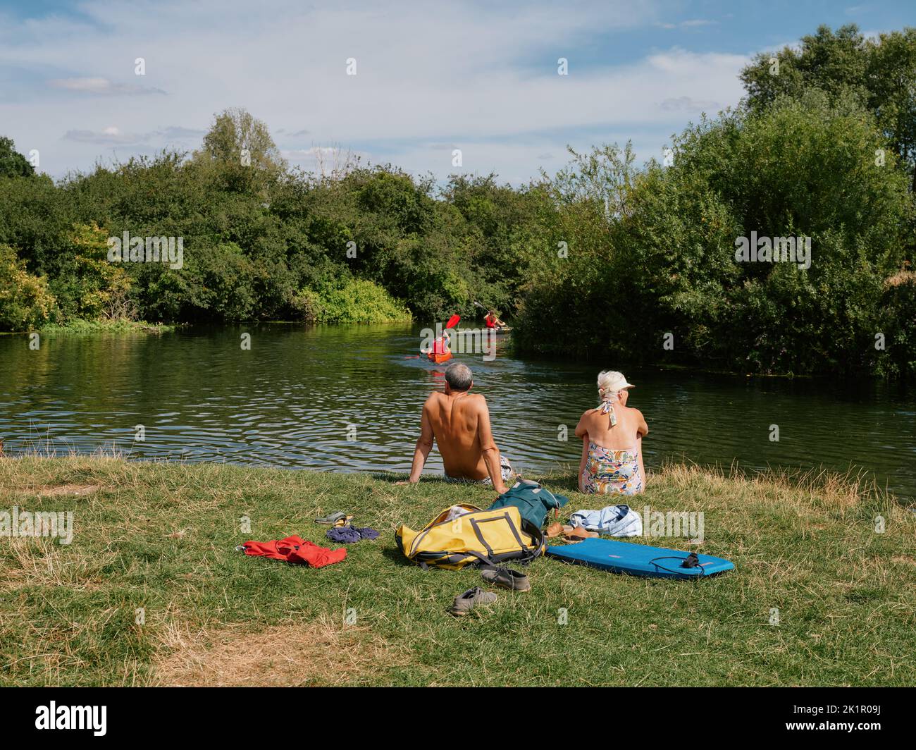 Summer life on Grantchester Meadows on the River Cam in Cambridge Cambridgeshire England UK - summertime countryside people Stock Photo