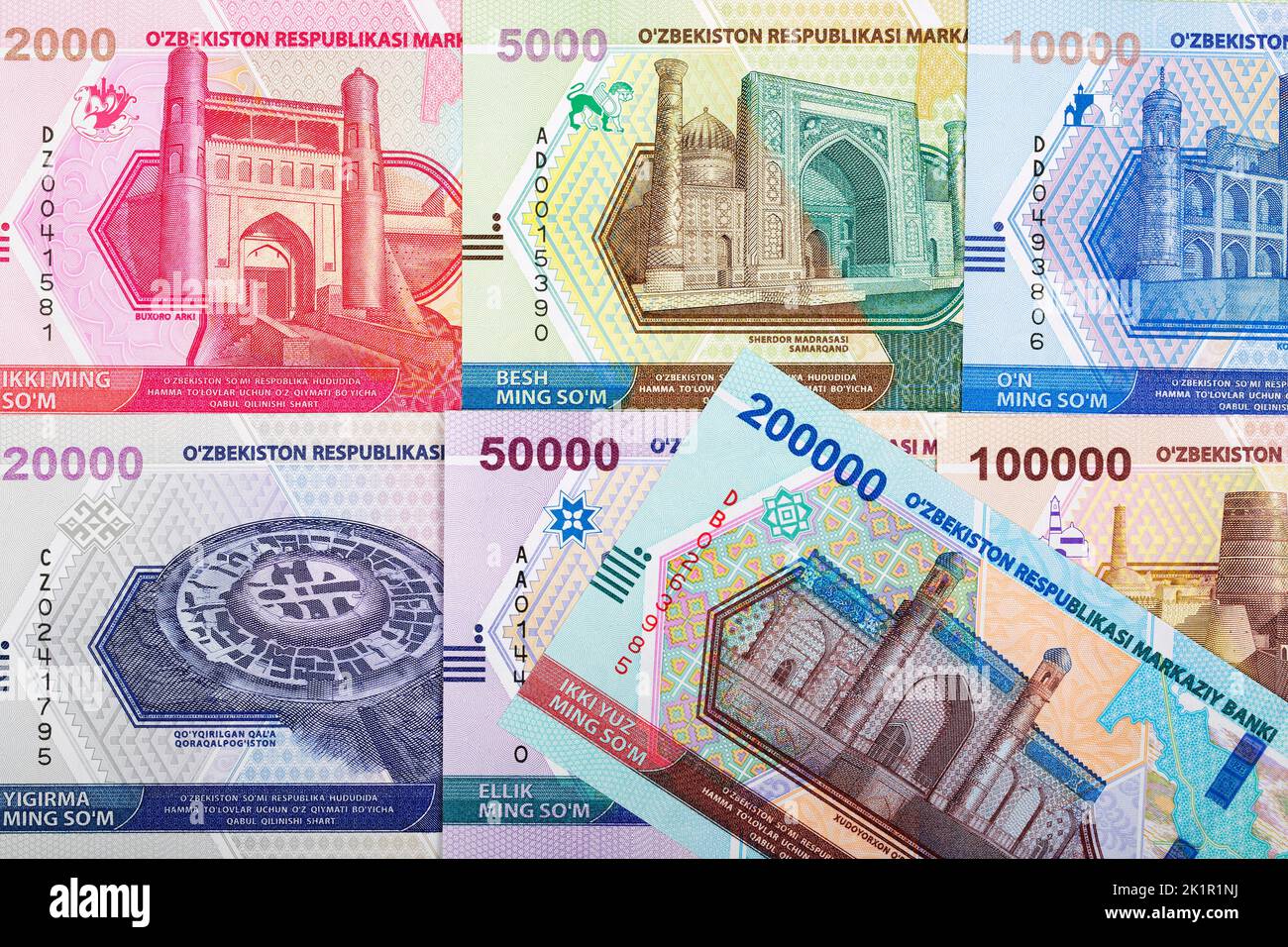 Uzbekistani money - soum a business background Stock Photo