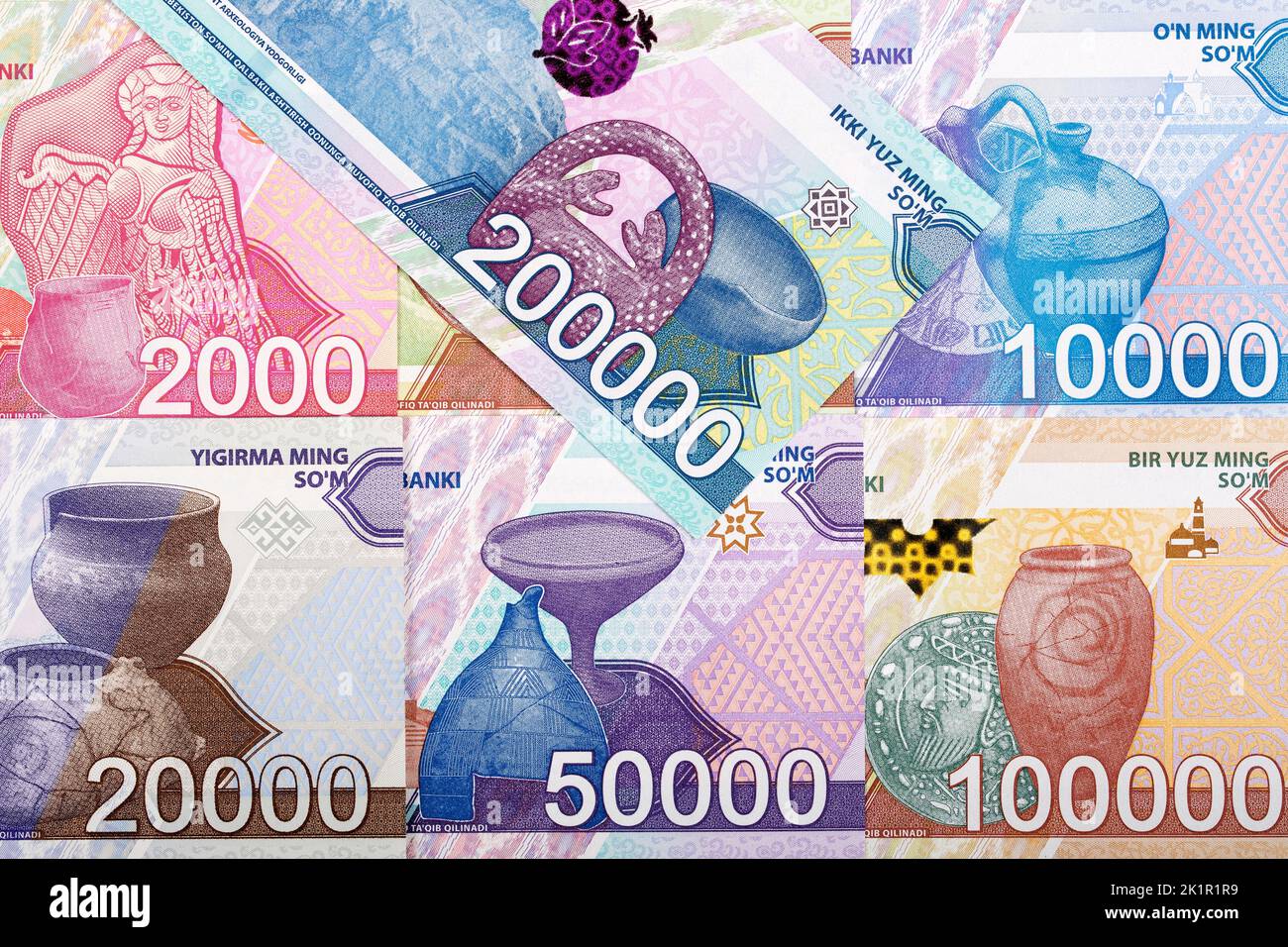 Uzbekistani money - soum a business background Stock Photo