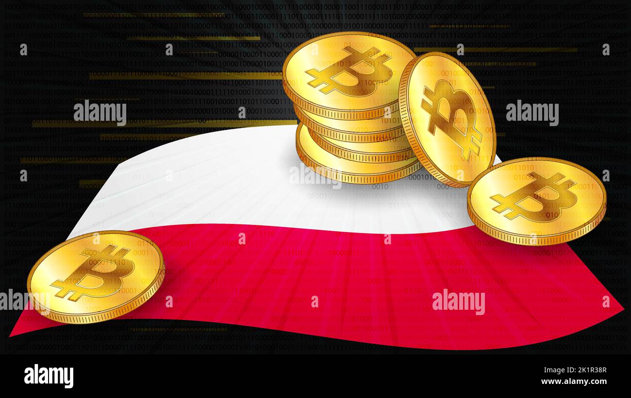 Gold coin of Bitcoin BTC and Polish zloty PLN on scales and colored flag of  Poland on background. Central Bank of Poland adopts laws on digital assets  Stock Vector Image & Art -