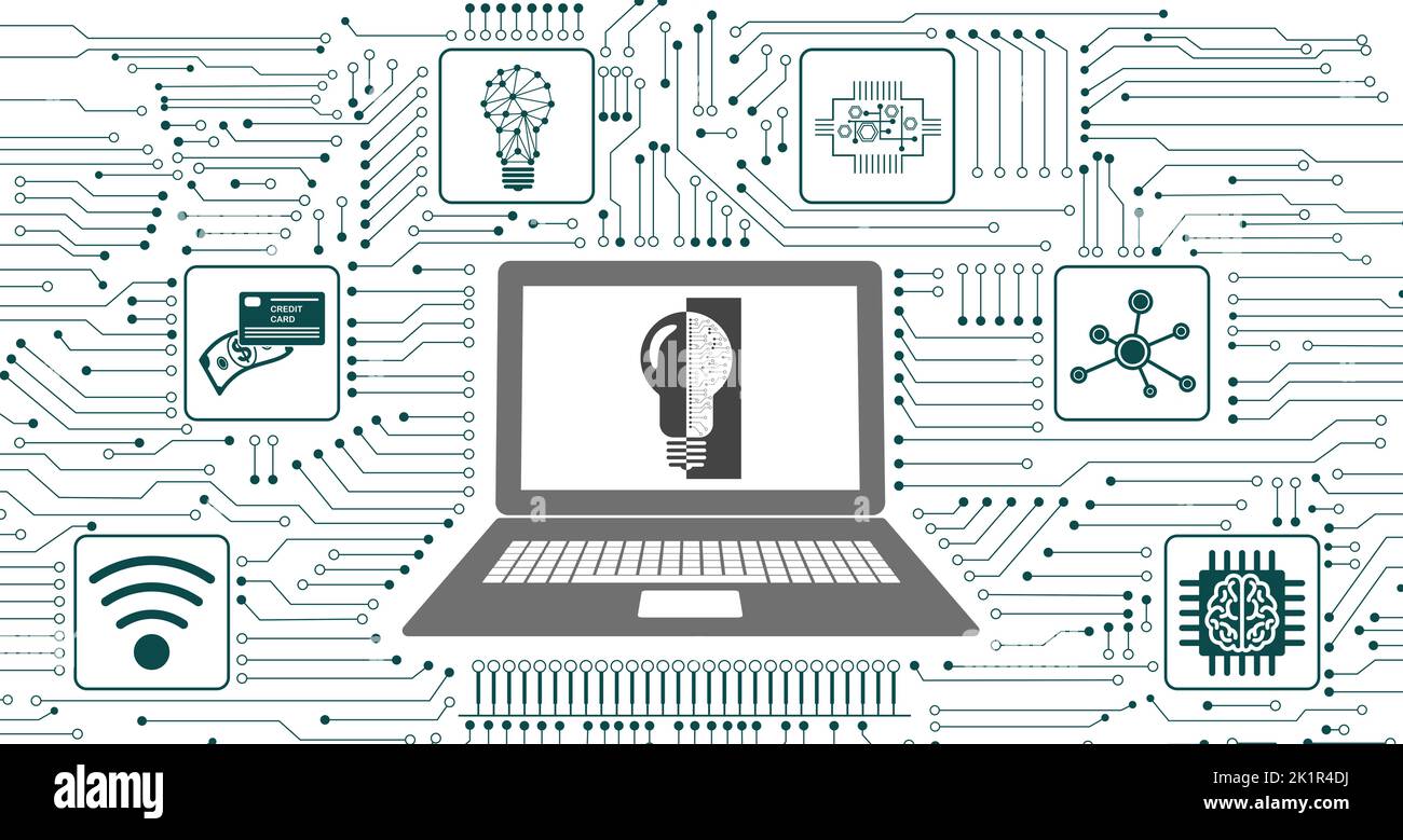 Concept of digital disruption with icons integrated in circuit Stock ...