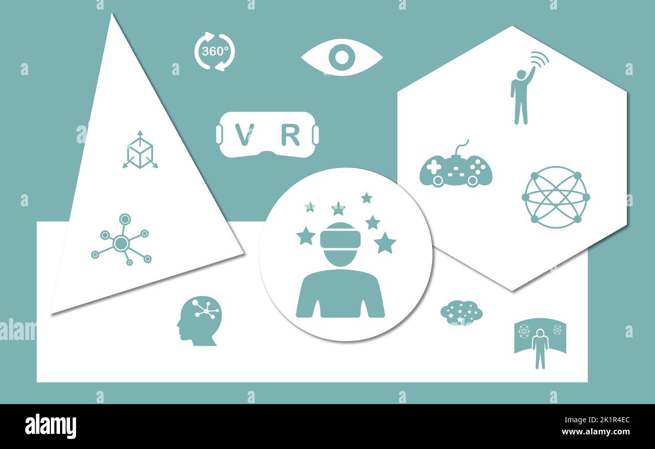 Concept of virtual reality with icons on geometric shapes background ...