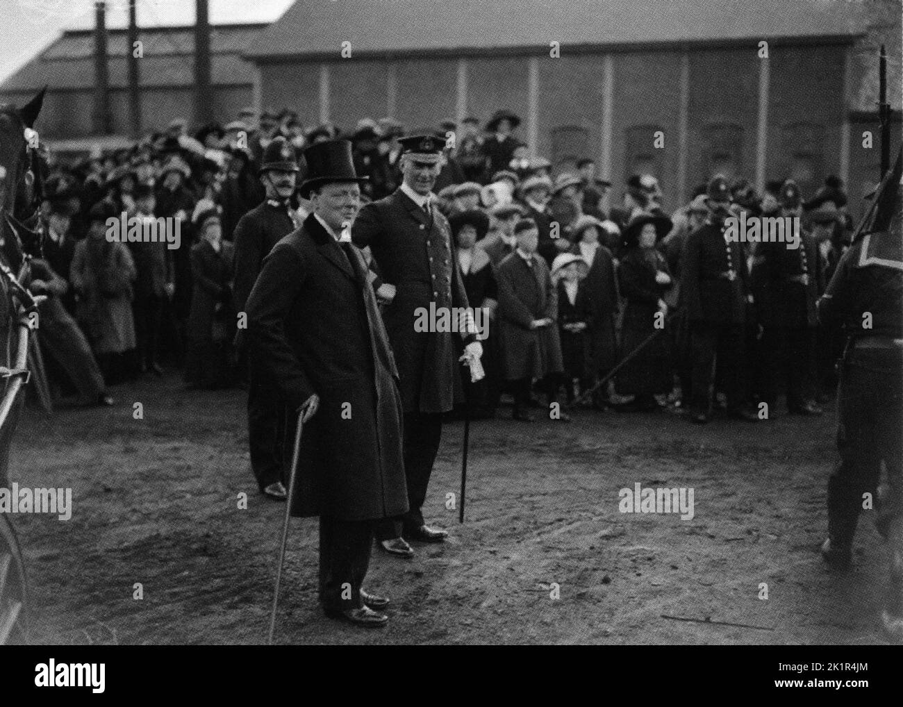 Winston Churchill at the launch of HMS Iron Duke at Portsmouth. 1912 Stock Photo