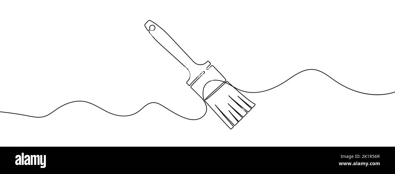 Continuous one line drawing silhouette of brush. The paintbrush linear