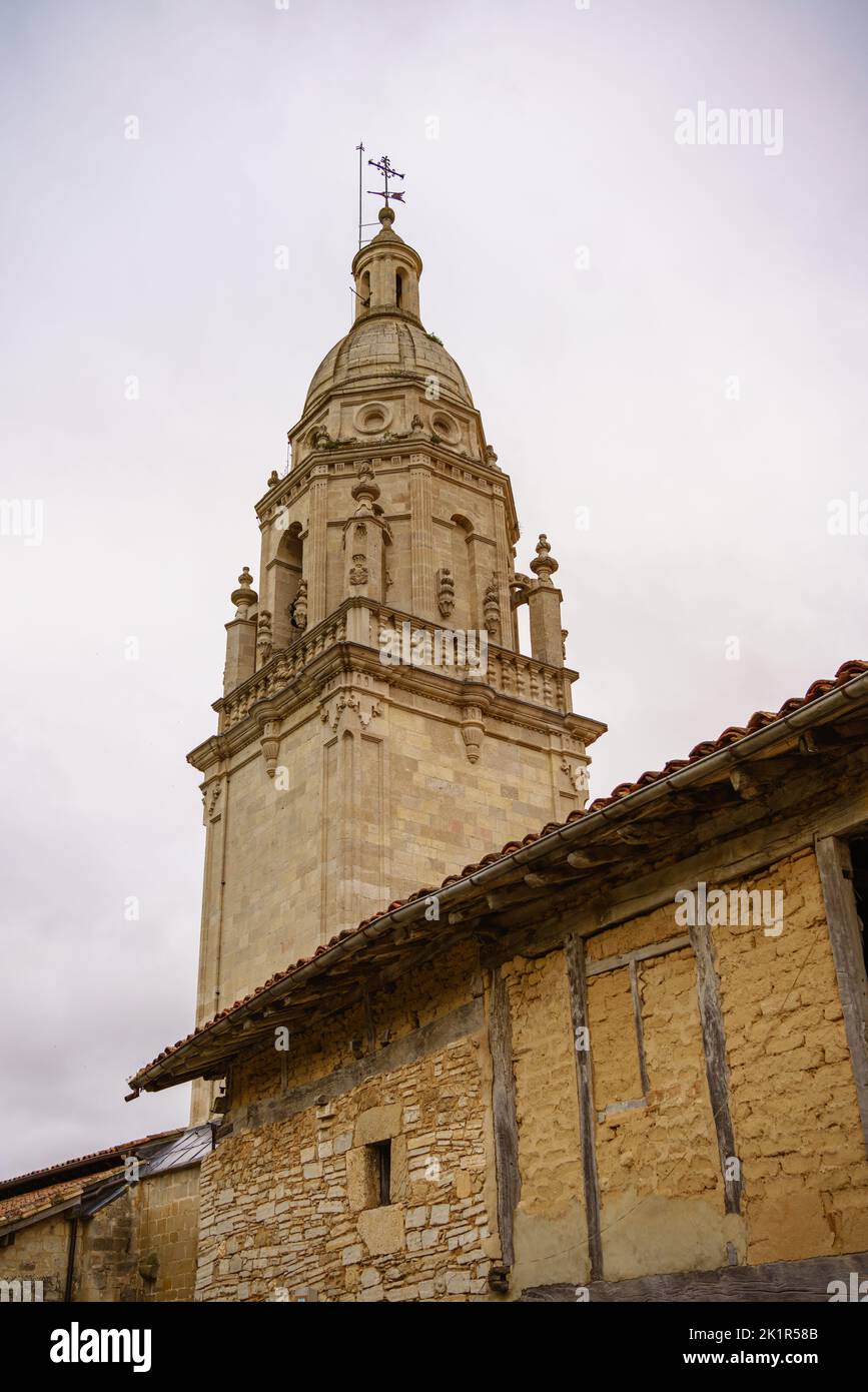 Baroque style bell tower in the gothic church of San Pedre de Treviño, Burgos, Castilla y León, Spain Stock Photo