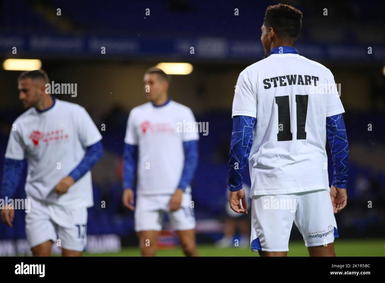 Tyreece John-Jules of Ipswich Town warms up wearing t-shirt in support of former player Marcus Stewart who recently diagnosed with Motor Neurone Disease (MND)- Ipswich Town v Bristol Rovers, Sky Bet League One, Portman Road, Ipswich, UK - 13th September 2022  Editorial Use Only - DataCo restrictions apply Stock Photo
