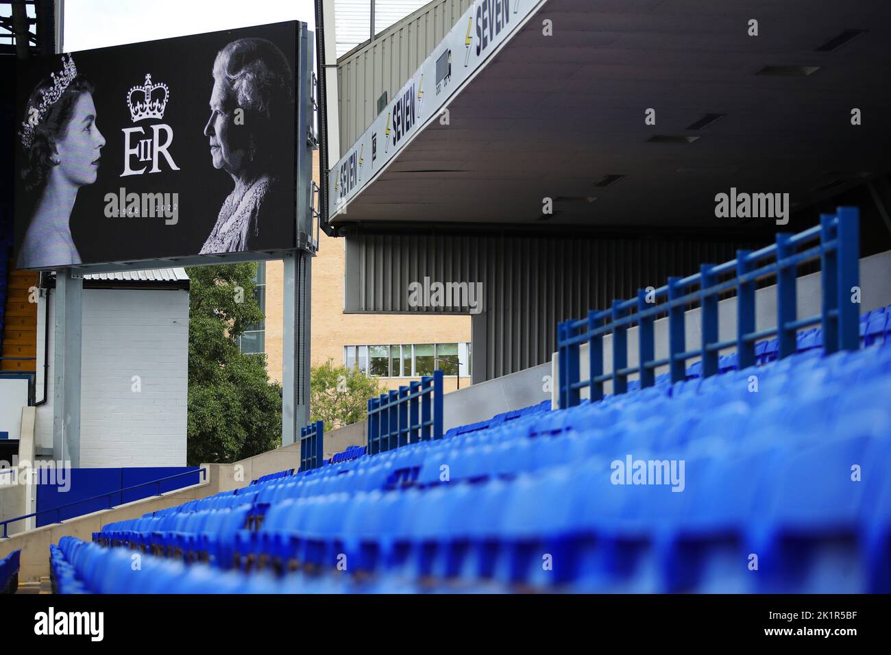 A tribute to Queen Elizabeth II is seen ahead of the match - Ipswich Town v Bristol Rovers, Sky Bet League One, Portman Road, Ipswich, UK - 13th September 2022  Editorial Use Only - DataCo restrictions apply Stock Photo