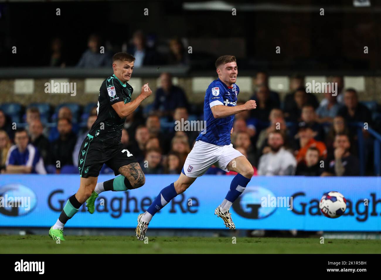 Leif Davis of Ipswich Town and Harvey Saunders of Bristol Rovers - Ipswich Town v Bristol Rovers, Sky Bet League One, Portman Road, Ipswich, UK - 13th September 2022  Editorial Use Only - DataCo restrictions apply Stock Photo