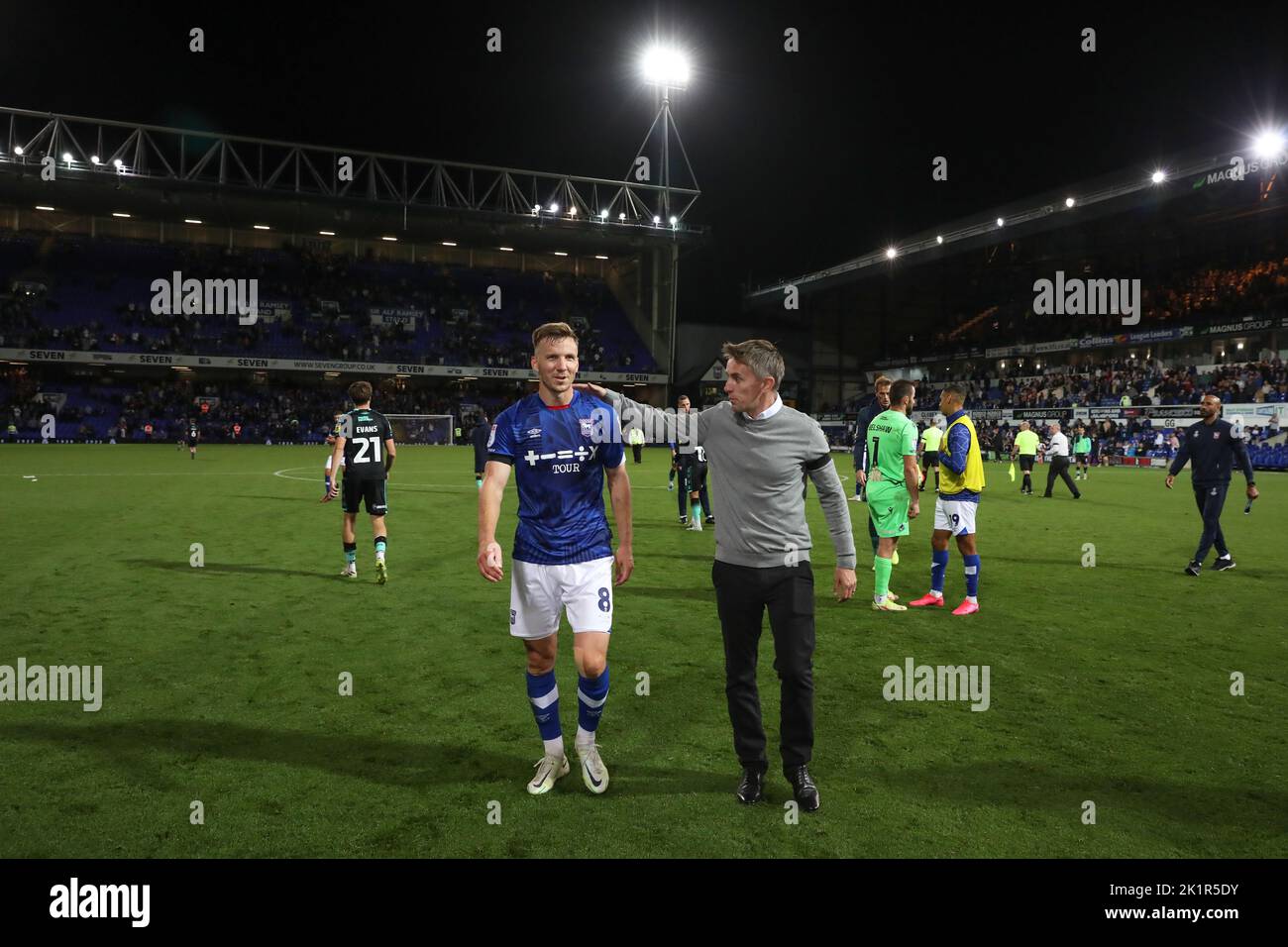 Manager of Ipswich Town, Kieran McKenna and Lee Evans of Ipswich Town are seen at full time - Ipswich Town v Bristol Rovers, Sky Bet League One, Portman Road, Ipswich, UK - 13th September 2022  Editorial Use Only - DataCo restrictions apply Stock Photo
