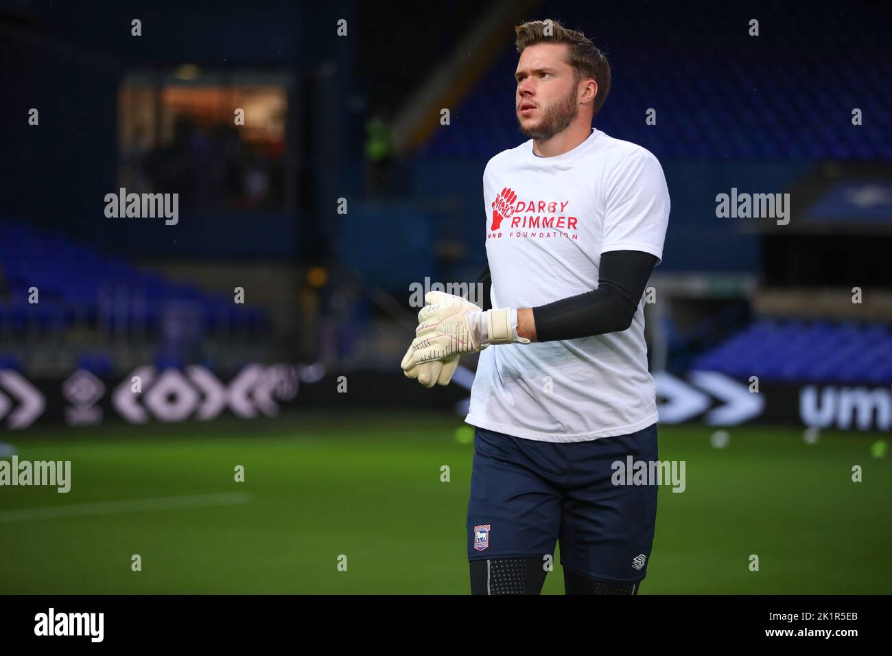 Nick Hayes of Ipswich Town warms up wearing t-shirt in support of former player Marcus Stewart who recently diagnosed with Motor Neurone Disease (MND)- Ipswich Town v Bristol Rovers, Sky Bet League One, Portman Road, Ipswich, UK - 13th September 2022  Editorial Use Only - DataCo restrictions apply Stock Photo
