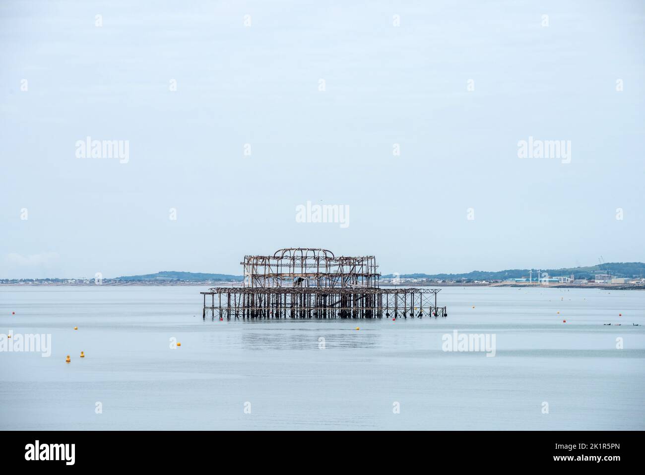 Brighton, September 19th 2022: The derelict West Pier on Brighton seafront on a clear calm morning Stock Photo