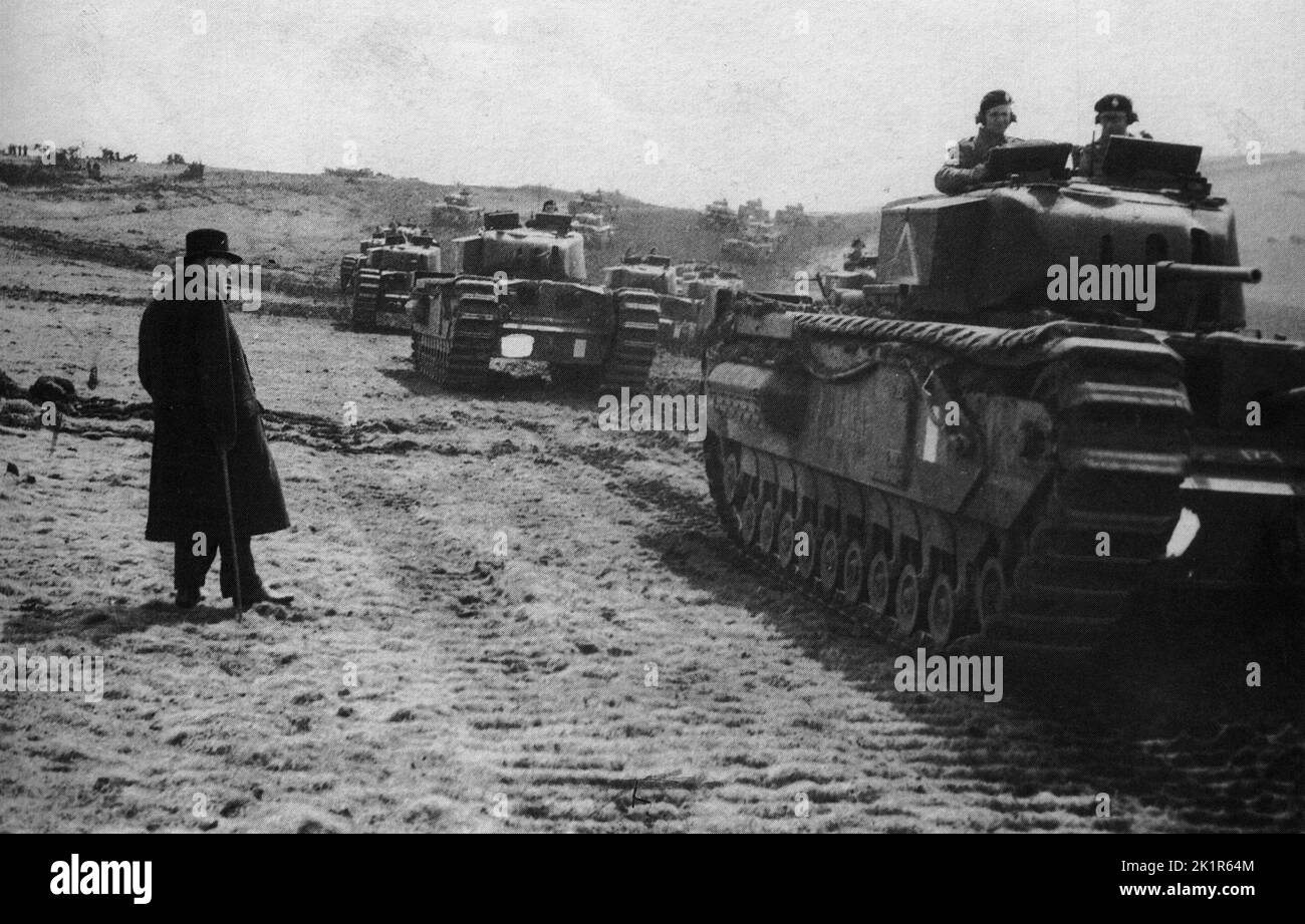 Winston Churchill inspecting the new Churchill tank. 1942 Stock Photo ...