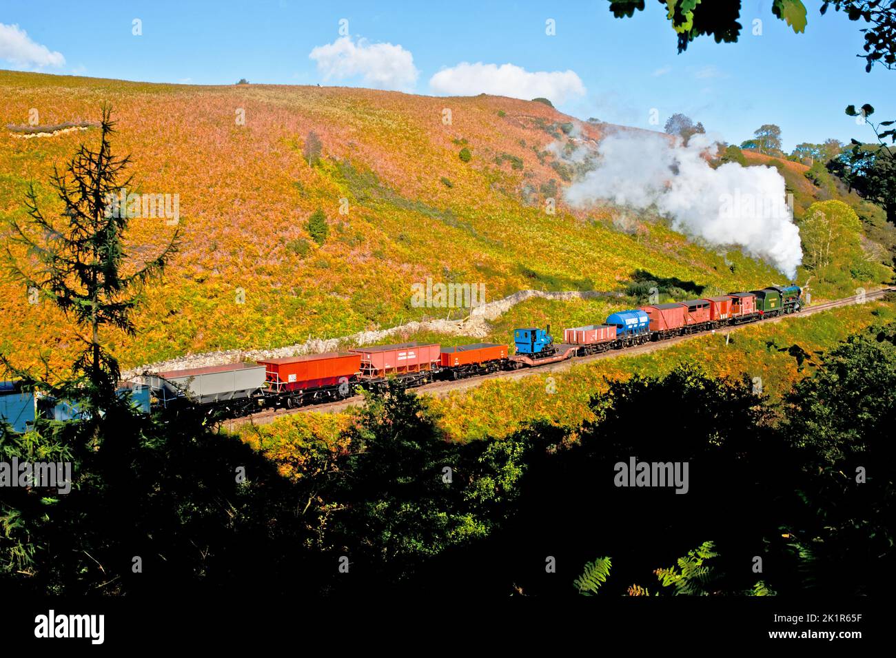 Demonstration Freight Train at Water Ark, North Yorkshire Moors Railway, England Stock Photo