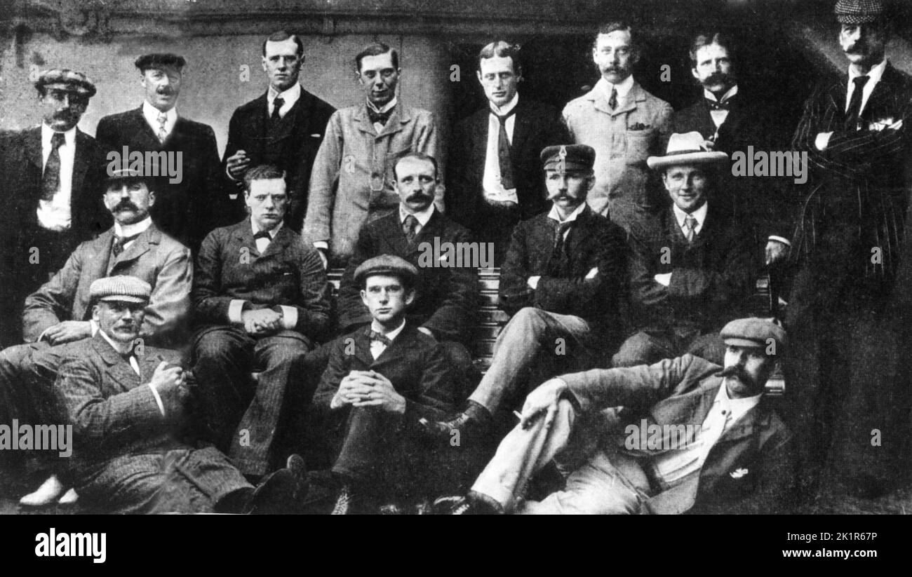 Winston Churchill with fellow war correspondents on board ship bound for home from the Boer War. 1900 Stock Photo