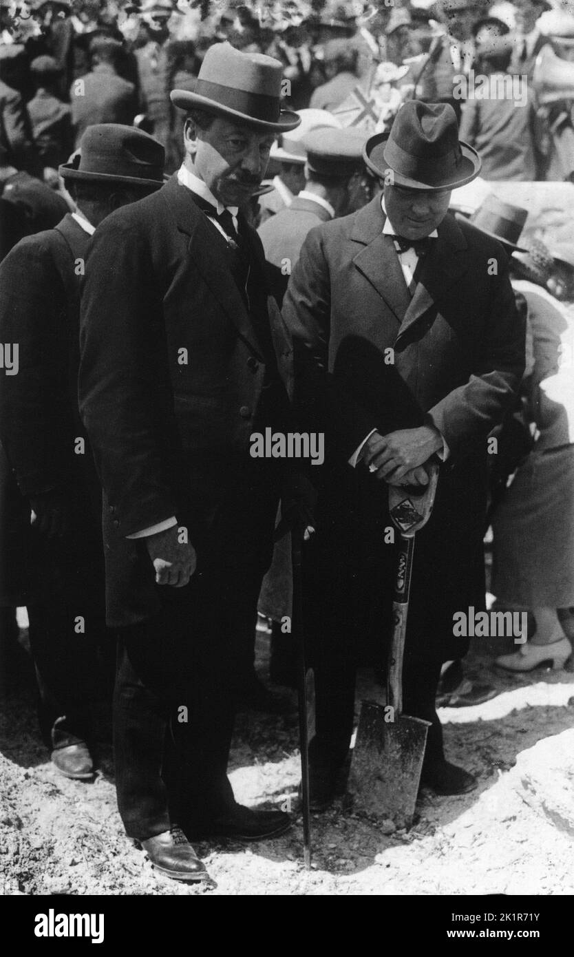 Winston Churchill with Sir Herbert Samuel at a tree planting ceremony in Palestine. 1921 Stock Photo