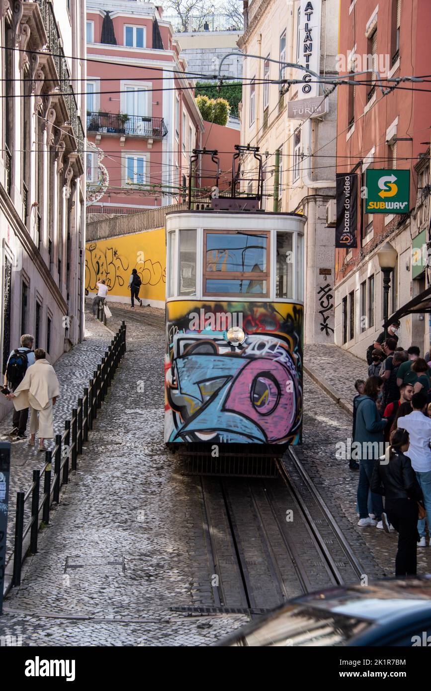 Portuges tram in Lisbon street Stock Photo