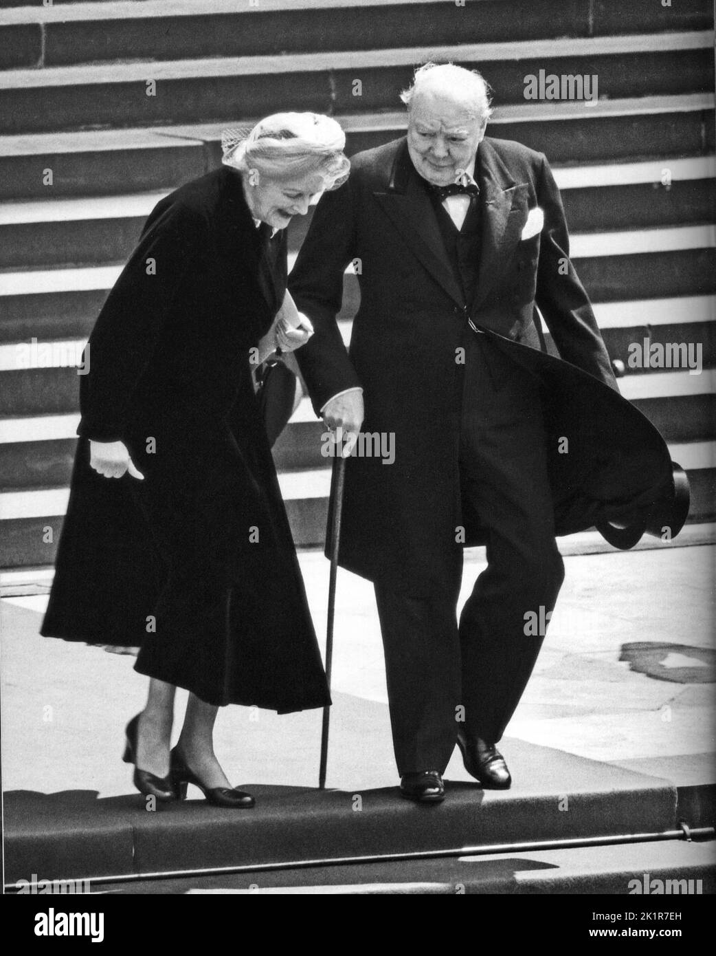 Sir Winston Churchill and Lady Churchill leaving ST Paul's Cathedral after a Thanksgiving Service. June 9th 1953. Stock Photo