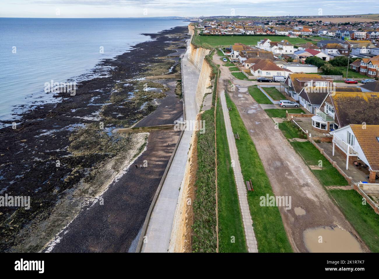 aerial view of peacehaven and the undercliff path on the east sussex coast Stock Photo