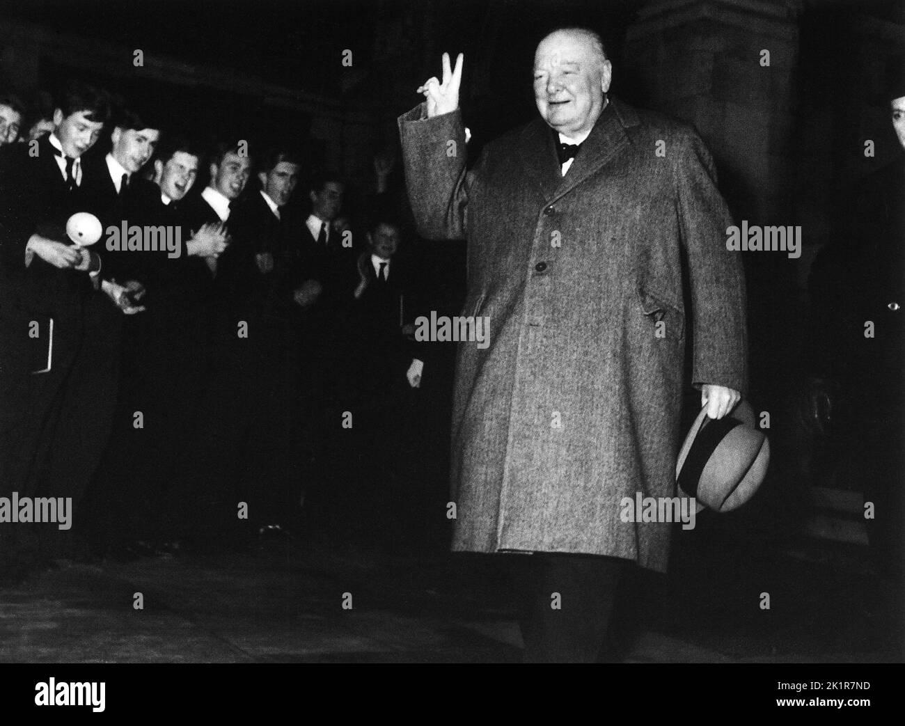 Winston Churchill visiting Harrow School. 1955 Stock Photo