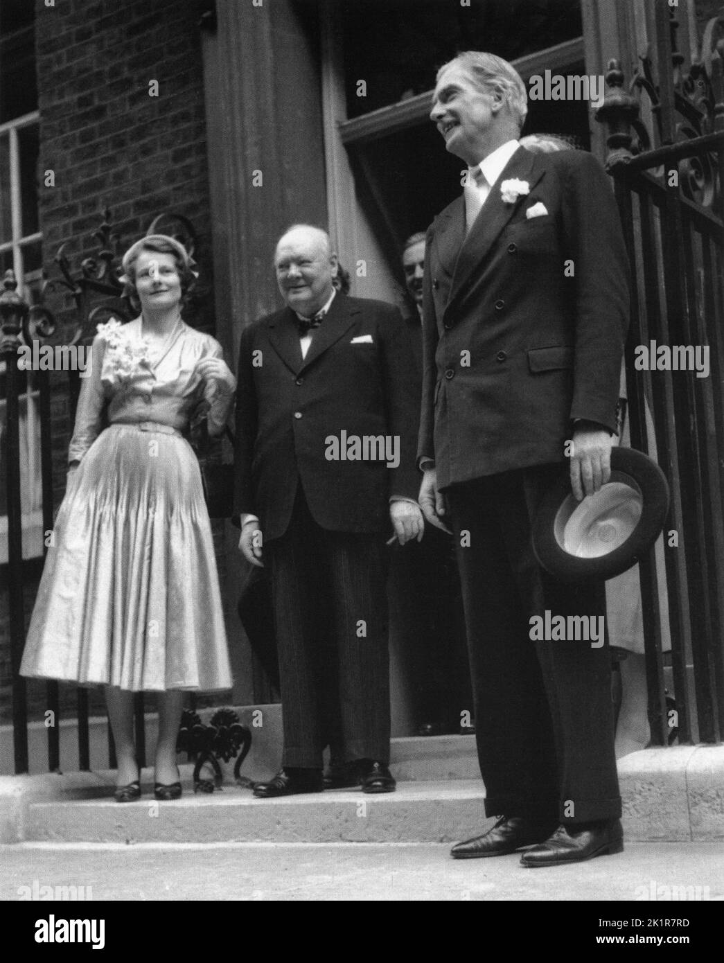 Winston Churchill with his niece Clarissa Churchill at her marriage to Anthony Eden. 1954 Stock Winston Churchill with his niece Clarissa Churchill at her marriage to Anthony Eden. 1954 Stock
