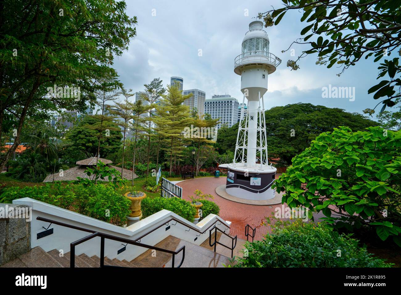 Fort Canning Lighthouse situated in Raffles Garden on Fort Canning Hill. Singapore Stock Photo