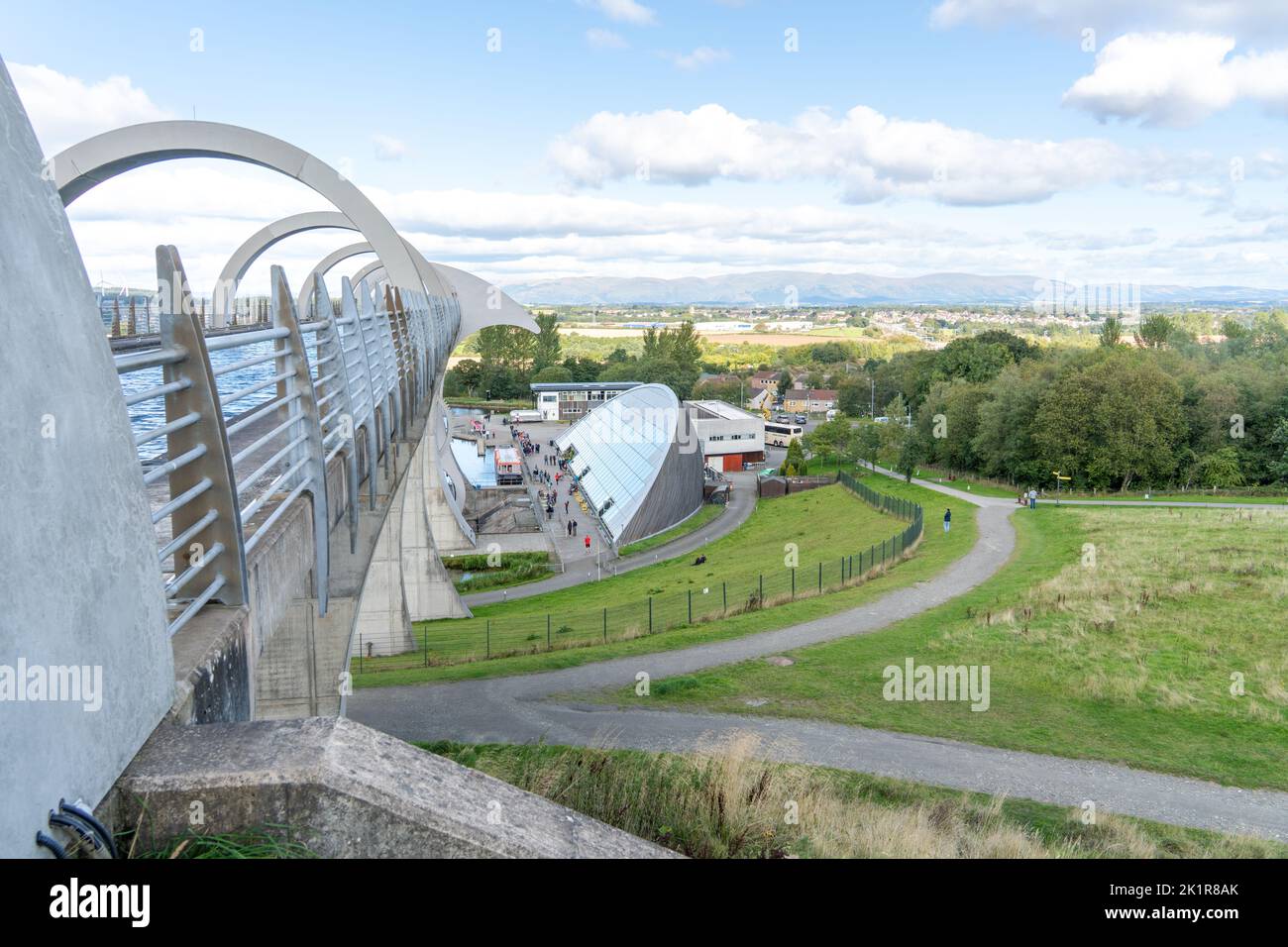 The Falkirk Wheel rotating boat lift connecting the Forth and Clyde Canal in Falkirk, Scotland, UK Stock Photo